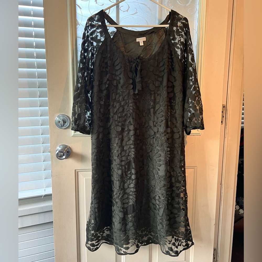 Garnet Hill Olive Green Lace Midi Dress